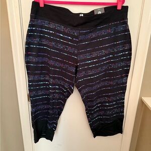 Capri Black Leggings with Multicolor Stripes